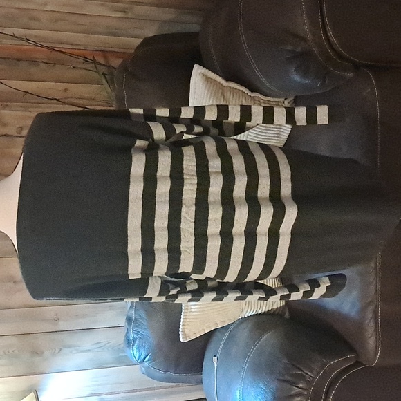 Orvis Women 100% Cashmere Crew Neck Sweater Tunic Size L Gray Striped Soft Comfy - Picture 4 of 10